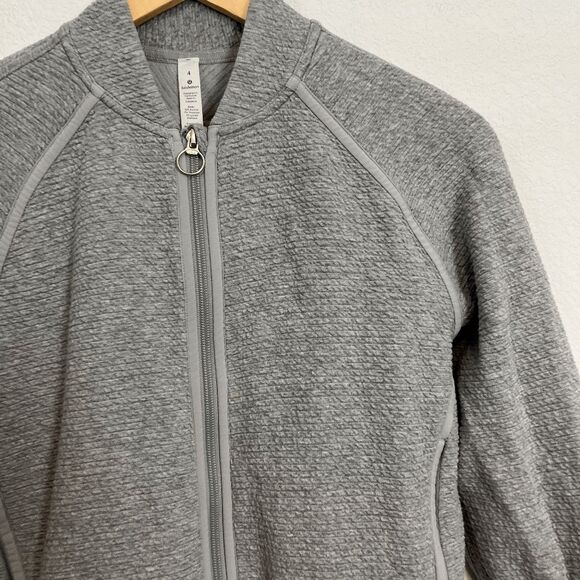 Lululemon On Heathered Core Light Grey Repeat Bomber Jacket Women's Size 4 - Picture 3 of 5